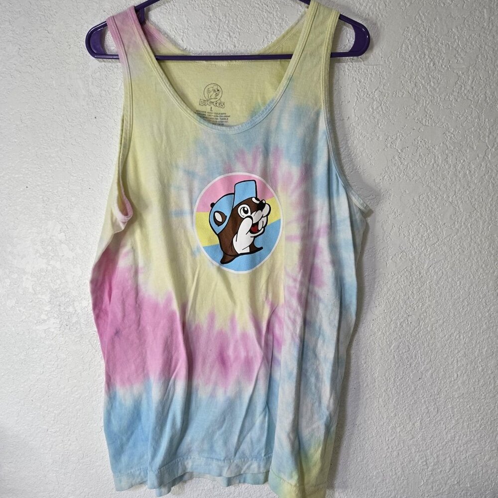 Buc-ee's Tank Top Shirt Mens Large Tie Dye Sleeveless Pastel Graphic Beaver Logo